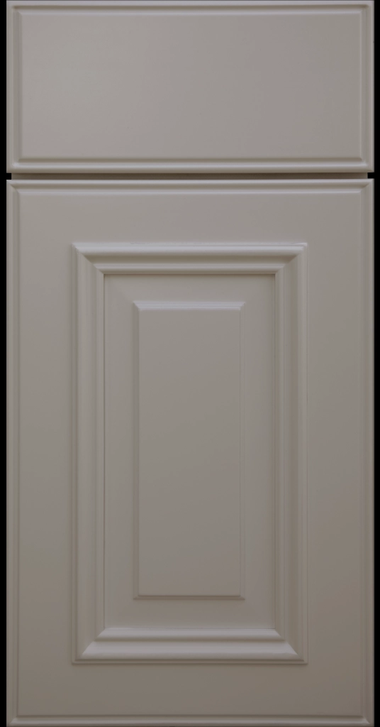 Custom Slate color Anderson Raised Panel Kitchen Cabinet Door and matching Slab Drawer Front.